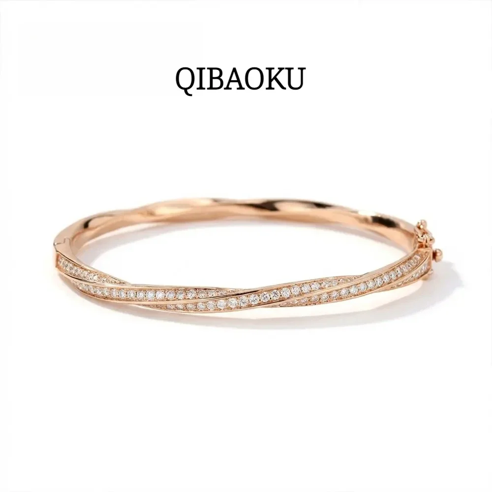 FCGJHW D VVS1 Moissanite Twisted Bangle Bracelet for Women GRA Certified Solid 925 Sterling Silver Plated 18K Wedding Bracelet