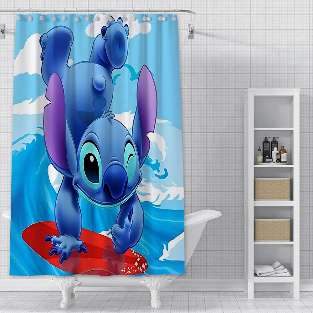 Disney Cartoon Cute Big eyes S-StitchS Shower Curtain Waterproof Polyester Fabric Paint Bath Curtain Home Bathroom Decor Curtain