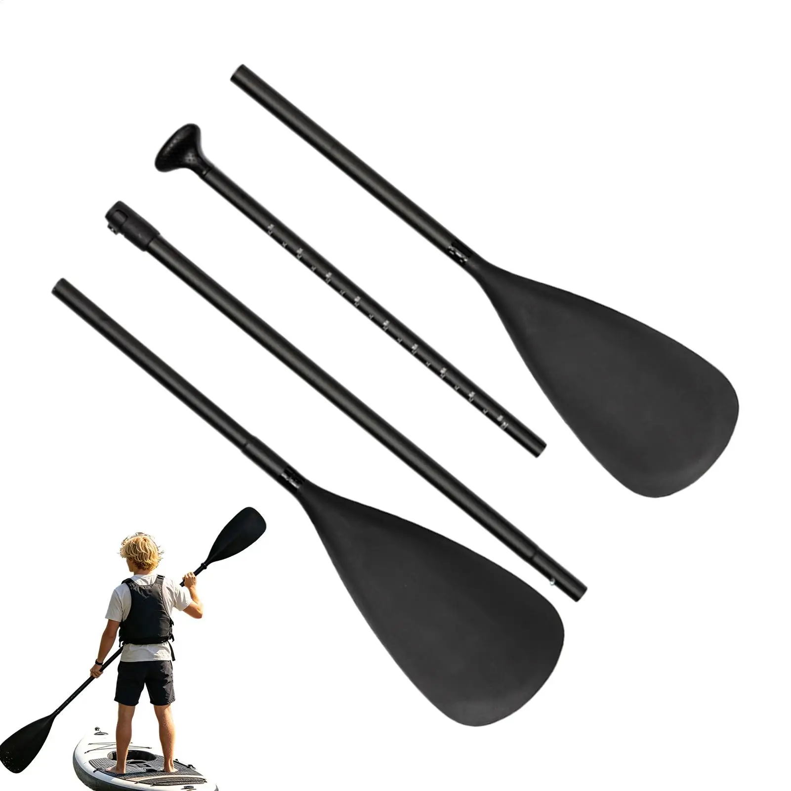 Kajak-Paddel aus Aluminiumlegierung, leicht, tragbar, für Paddleboard, Kajaks, Bootfahren, Angeln, Kajakfahren, Boarding, Paddleboard - Black