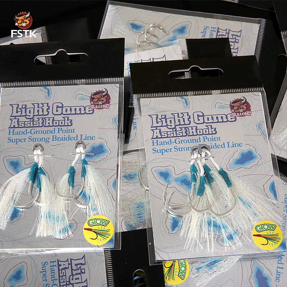 WEIHAI FSTK kait bantuan Jig logam kait ganda Pesca baja karbon tinggi kait pancing laut serat UV kait cahaya lambat Jigging Peche