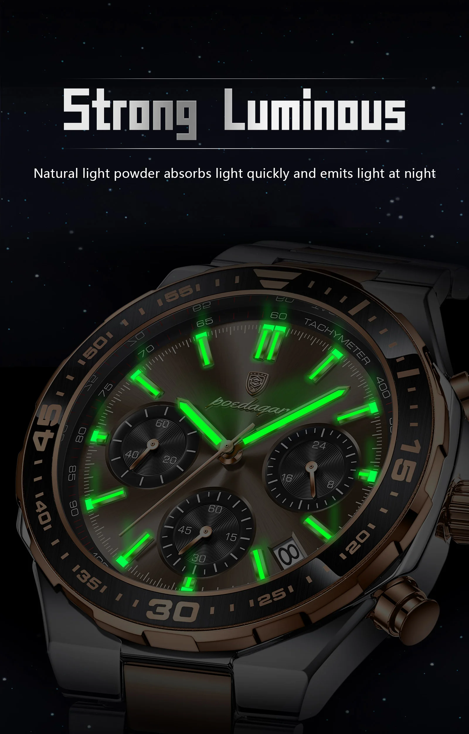 POEDAGAR Luxus Mode Herrenuhr Wasserdicht Leuchtend Quarz Sportuhr Datum Chronograph Business Herrenuhren Männliche Armbanduhr – Detail 11