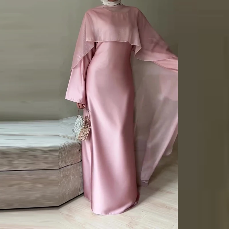 long dress satin muslimah Muslim Women Soft Elegant Satin Long Dress Casual Elegant Long Maxi Dress, Green #2 : Amazon.com.be: Fashion