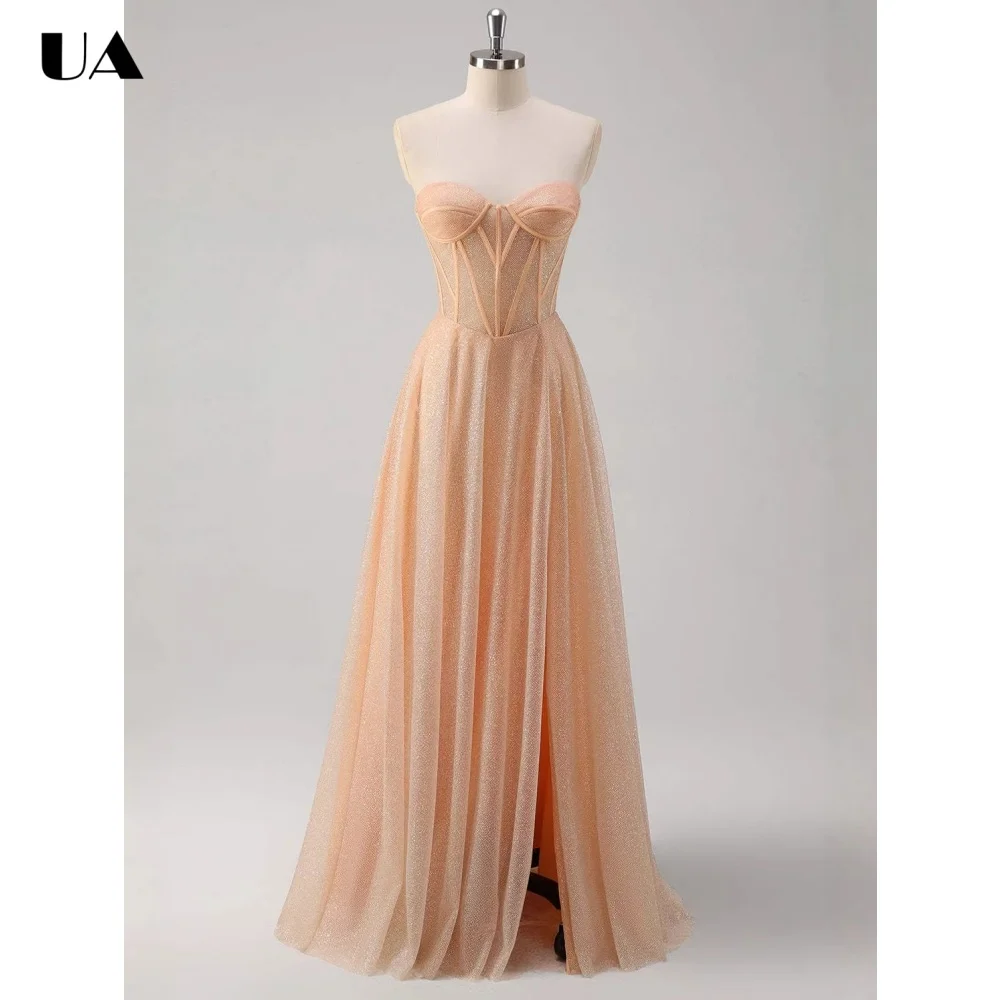 

ULBYANRY Customized Mesh Sweetheart Neck Evening Dresses for Women Elegant A-line Lace-up Party Dress Classic Backless Ball Gown