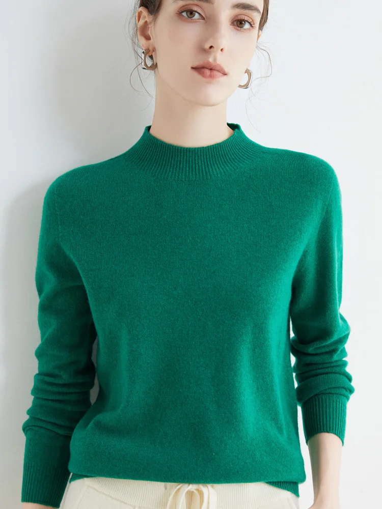 Women\'s Sweaters Pullovers 100% Merino Wool Knitwear Mock Neck Basic Casual Cashmere Autumn Winter Comfortable Clothing Tops New