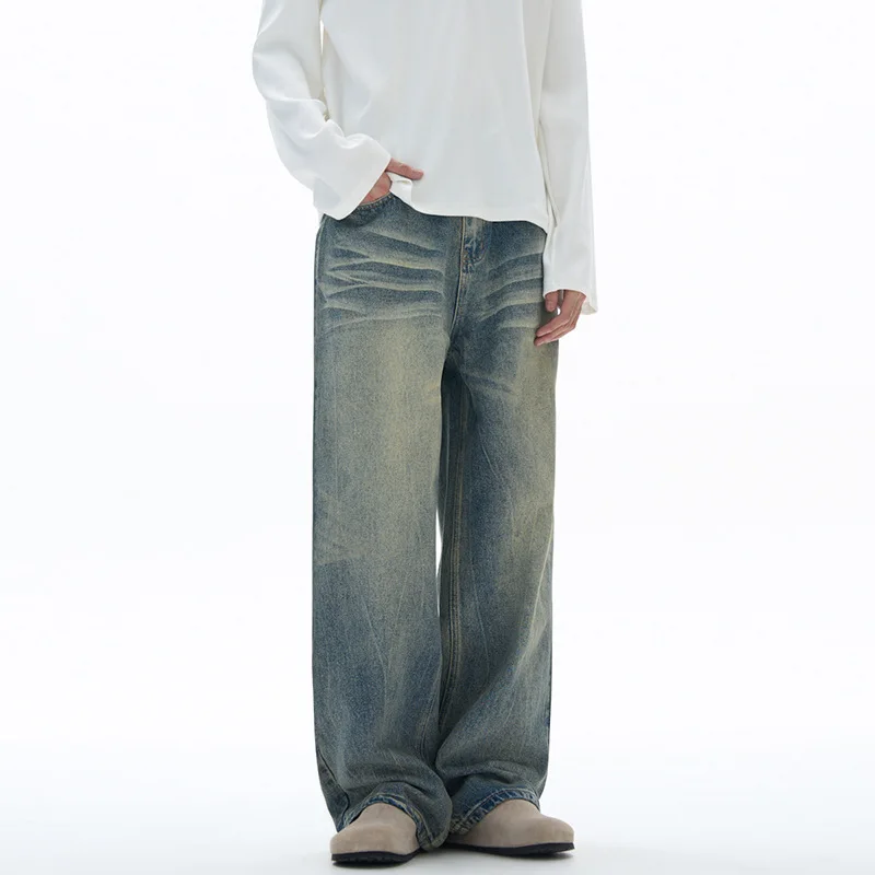 WTHT موضة الرجال التدرج تفعل القديم شارع العليا الدنيم السراويل خمر النمط الأمريكي واسعة الساق فضفاض الجينز الذكور 2025 الخريف 2A2322 #2