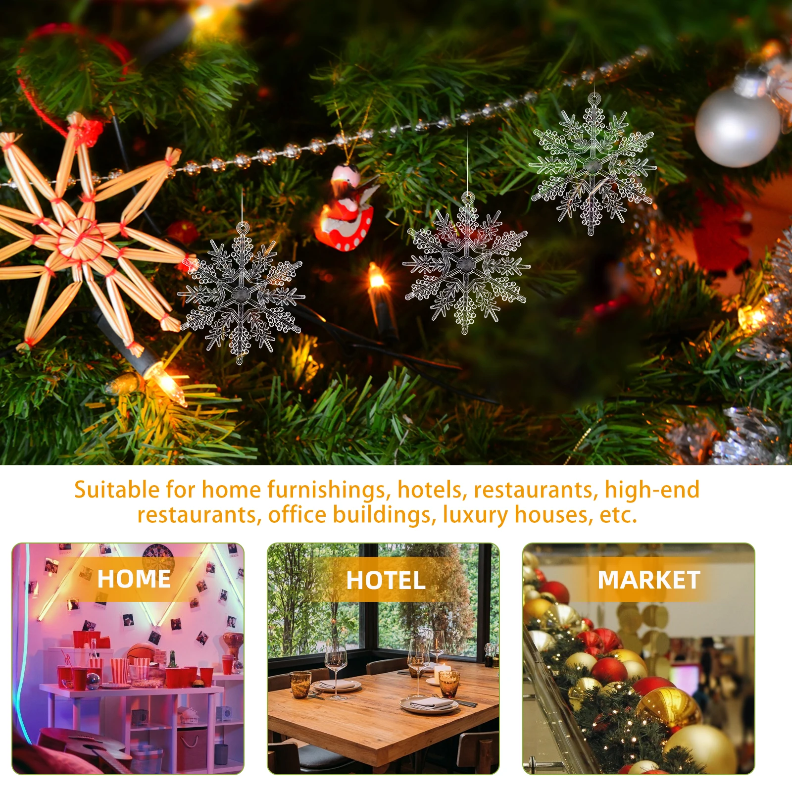 

50pcs Snowflake Hanging Decorations Christmas Ornaments Acrylic Festive Xmas Party Decor Reusable Diy Tree Pendant For Home