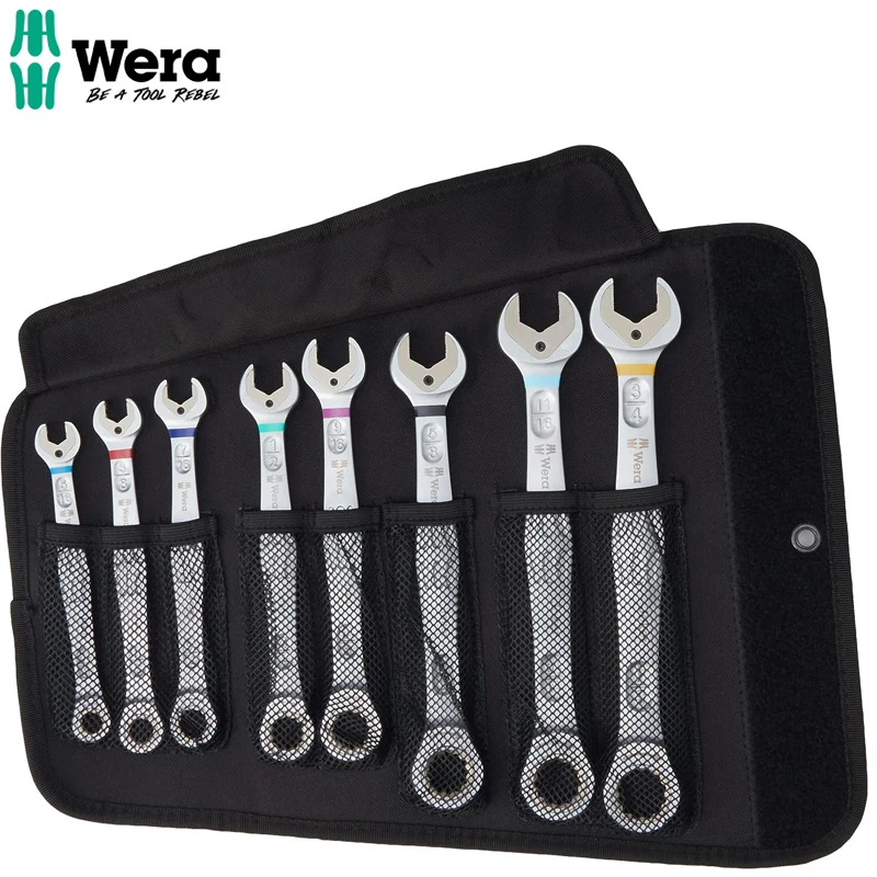 WERA 05020012001 6000 Joker Open Ratchet Dual Purpose Wrench Set Paddle Reversing Integrated Limit Stop Holding function