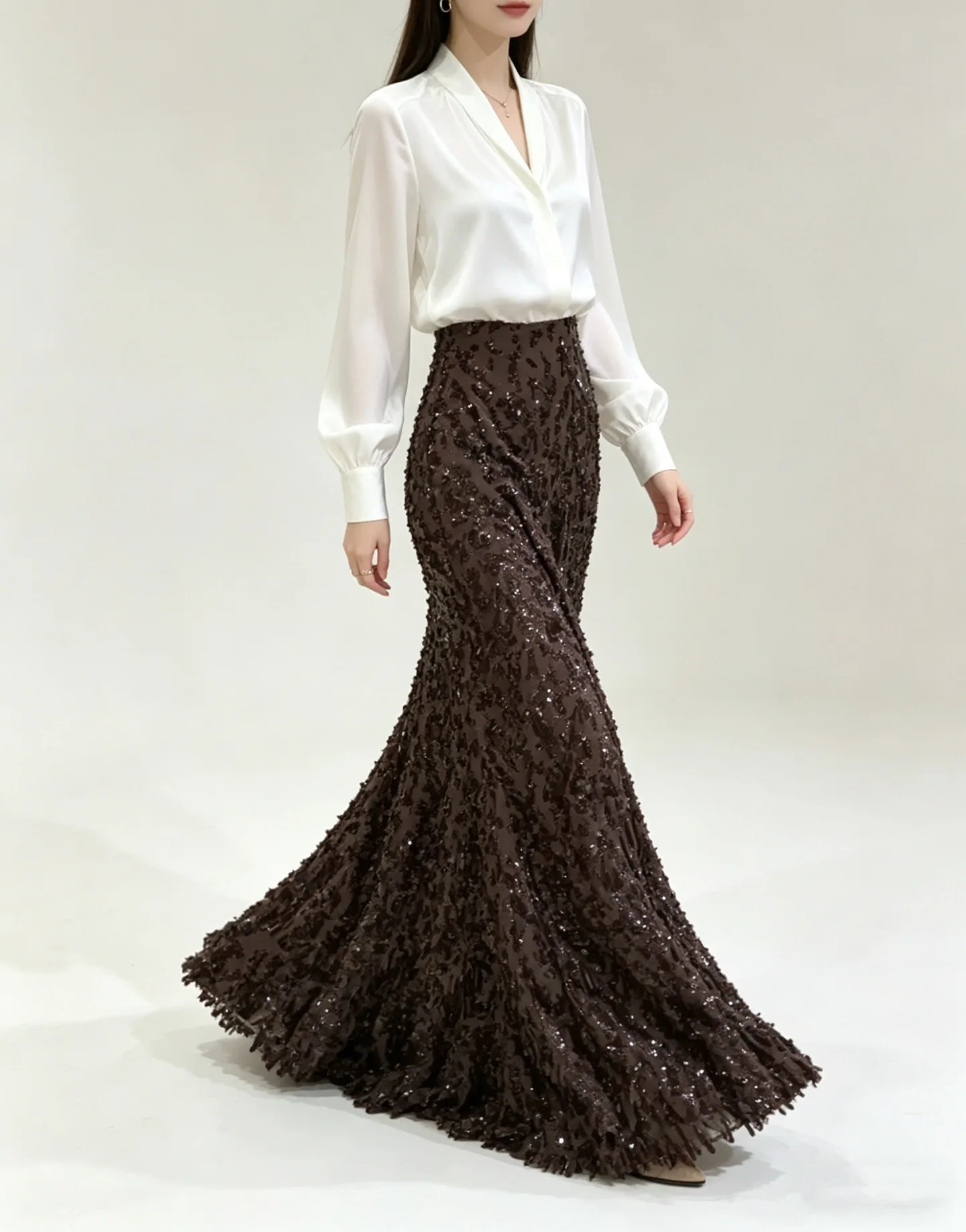 Burgundy Mermaid Skirt Sexy Ladies Midi Skirt Fashion Women's Floor Length Shining Sequins Skirt