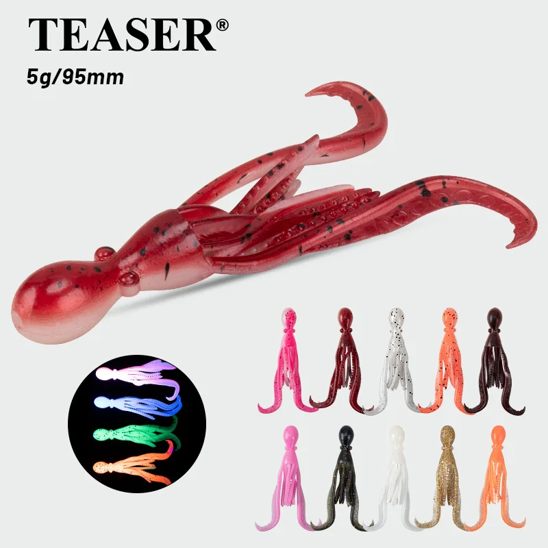 TEASER 5 Paare/los Leuchtende TPE Super Elastische Octopus Tintenfisch Köder Salzwasser Angeln Octopus UV Weiche Silikon Röcke Hecht Köder