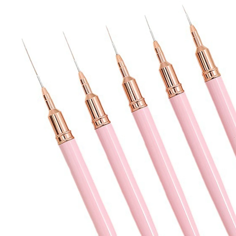 5PCS 7/9/11/15/25Mm Nail Liner Brush Set UV Gel Nail Brushes Kits French Stripe Line Painting Drawing Flower Pen Tools