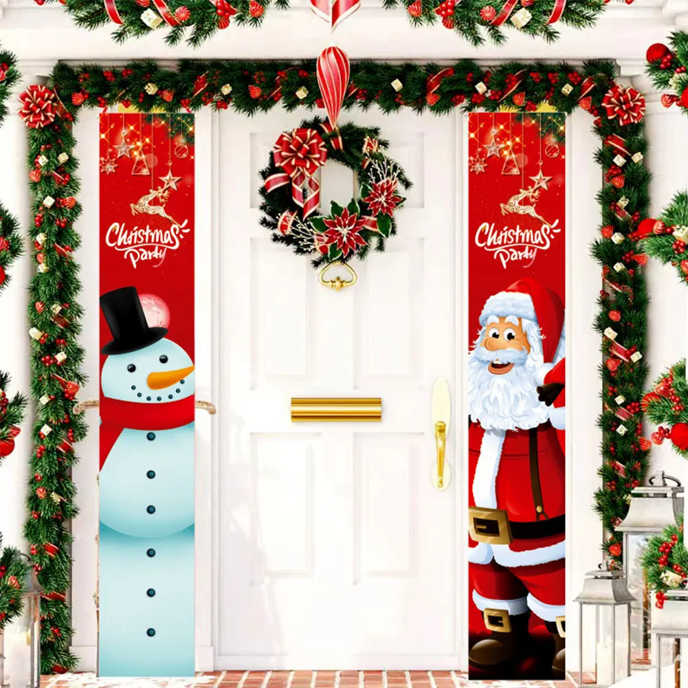 Bannière décorative de noël en tissu, signe de bonhomme de neige, décor de fête de joyeux noël pour porte d'entrée intérieure et extérieure