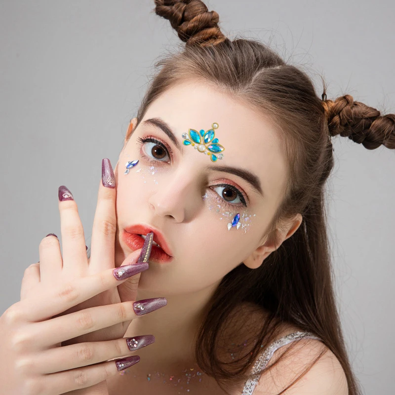 Sexy Diamante Rosto Tatuagem Adesivos, Glitter Colorido Cristal, Festa Rosto Decalque, 3D Auto-Adesivo Jóias Strass, Rosto Sliders