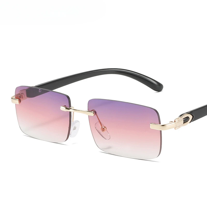 16222 Trendy Rimless Sunglasses Colorful Gradient Color Marine-Lens Sunglasses Square Retro