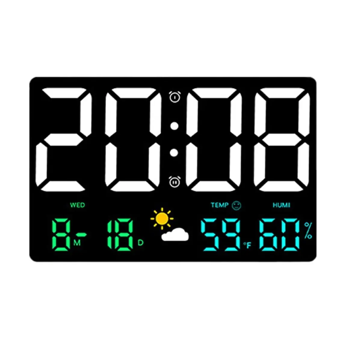 【Promo】Smart Mute LED Wall Clock with Large Screen Temperature and Humidity Display Weather Clock Multifunctional Digital Alarm