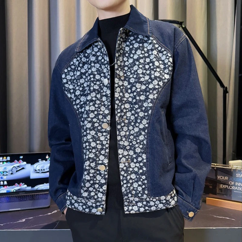 

Осенняя корейская джинсовая куртка с лацканами, мужская лоскутная рабочая одежда, куртка в стиле ретро, повседневные деловые джинсовые пальто, мужская одежда
