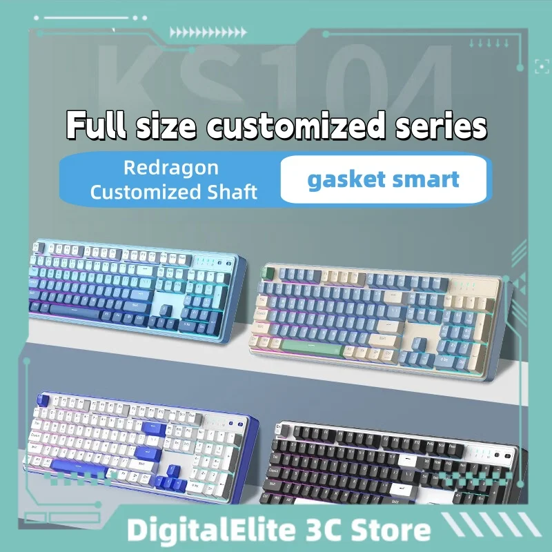 Redragon KS104 Mechanical Keyboard Bluetooth Wired Wireless Multi Device Connection Gasket Smart Structure gaming keyboard