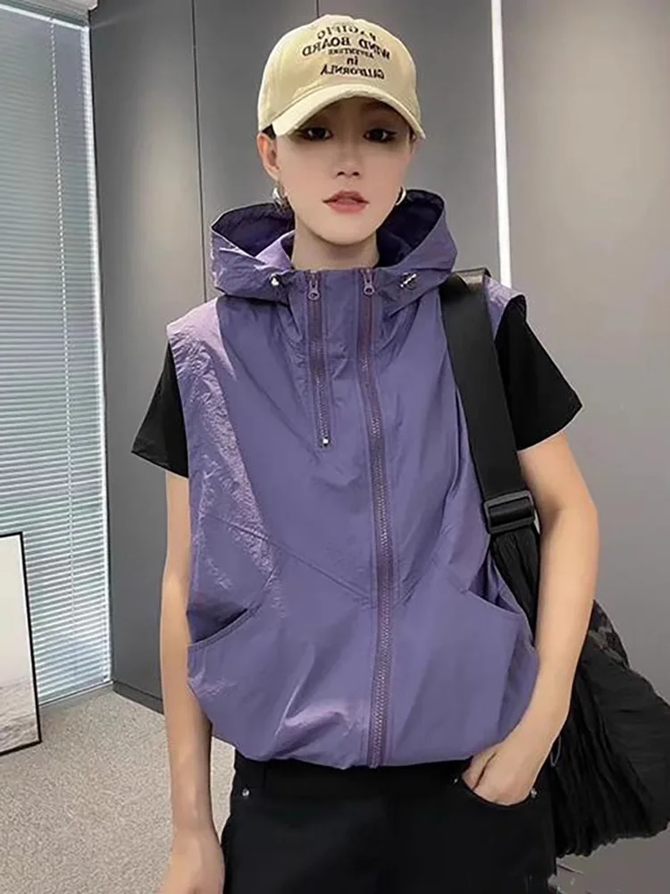 

Women's Loose Fce Vest Double Zipper Workwear Jaet Spring Autumn Sun Protection Spor irt Sle Polyester Fabric