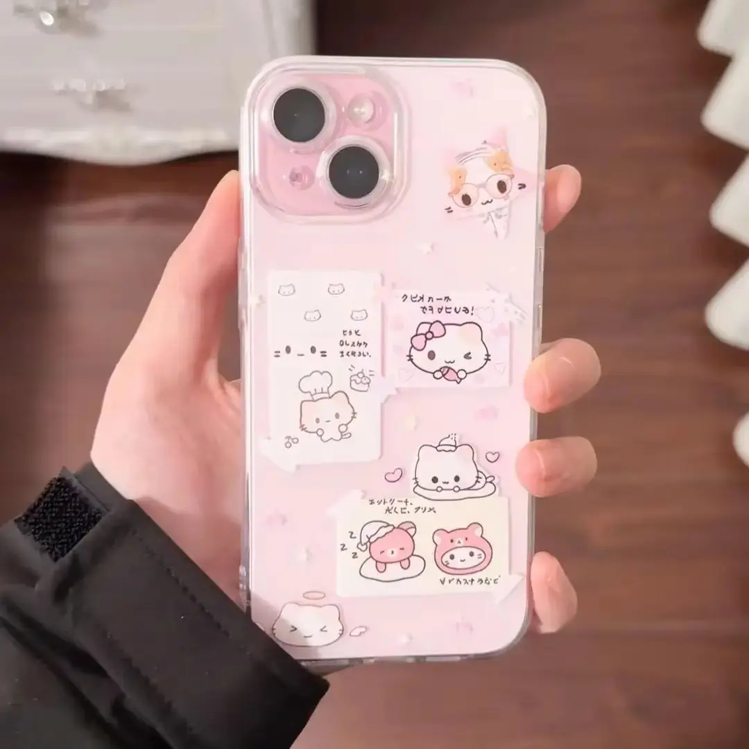

Розовый милый чехол для телефона с котенком для iPhone 17 Air 16 15 14 13 12 11 Pro Max Plus, серия Y2K, защита от царапин, для девушек, успокаивающий чехол