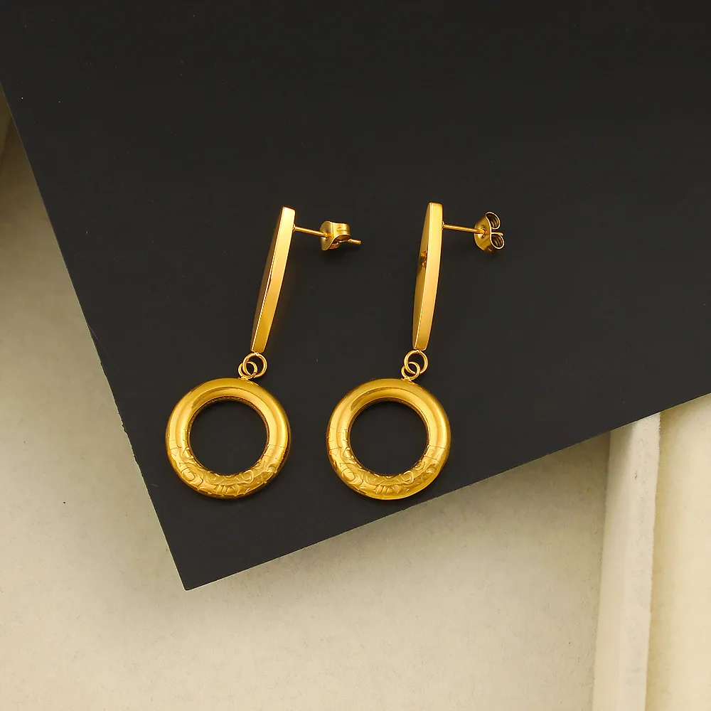 DIY accessories European and American cross-border fashion round pendant earrings stainless steel 18K gold non-fading earrings h