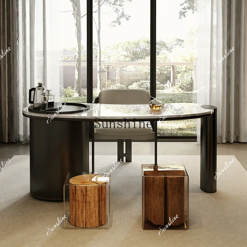 High-grade pure natural luxury stone/household small apartment balcony study Kung Fu tea table desk  FT