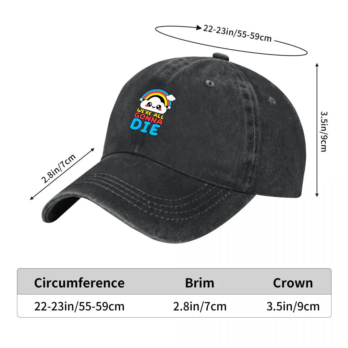 Were All Gonna Die Kawaii Rainbow Cloud New Vintage Washed Cotton Baseball Cap Sun Hats