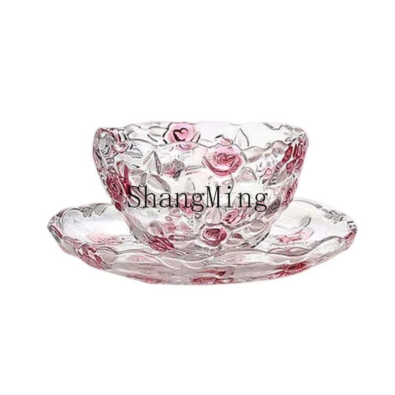 

PYH Modern Simple Pastoral Rose Glass Fruit Plate Large Capacity Dried Fruit Plate Household Living Room Glass Sugar