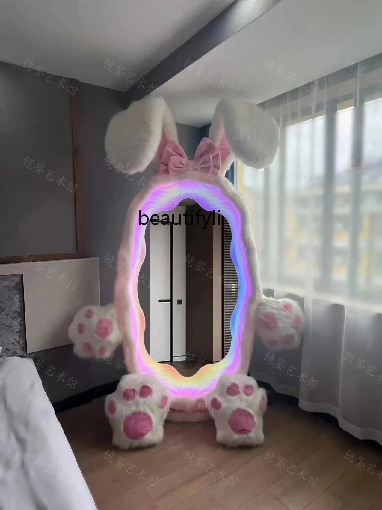 Rabbit Full-Length Mirror Wave Shaped Luminous Rabbit Ears Mirror Clothing Store Art Mirror