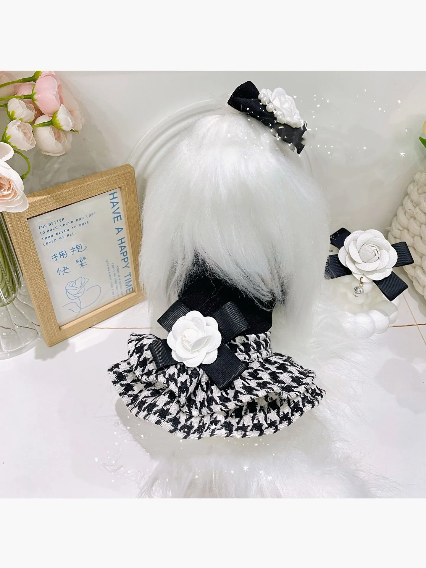 

Classic Camellia Pet Coat Luxurious Brand Warm Dog Dress