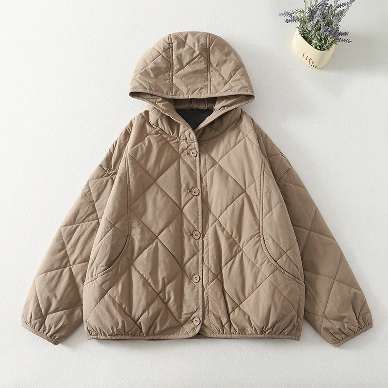 

Quintessence New Style Quilted Cotton Jacket with Hood Warmth Insulation Short Length Cotton Filling Retro Design Loose Fit