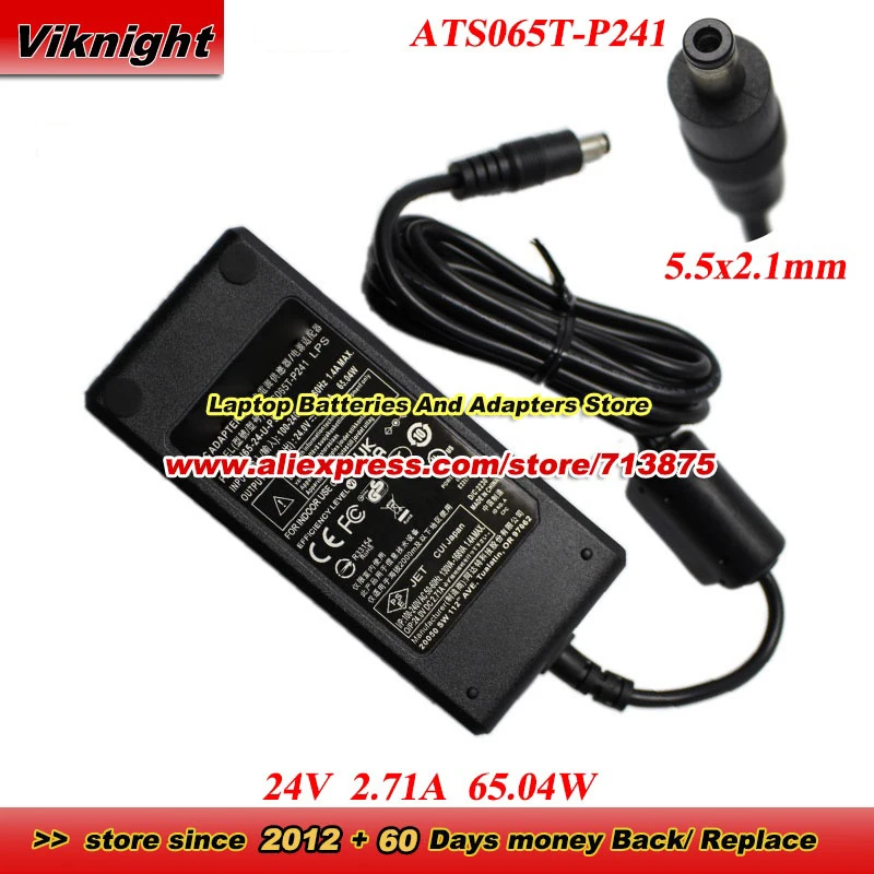 ATS065T-P241 AC Adapter 24V 2.71A 65.04W Power Supply P/N SDI65-24-U-P5-C1 with 5.5x2.1mm tip Power Adapter