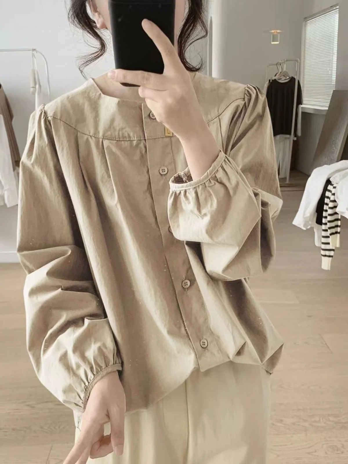 エレプラスサイズラウンドネバブルスベコットンirtレディースファッショナブルカジュアルトップ韓国風スリルーズフィットロングスベ