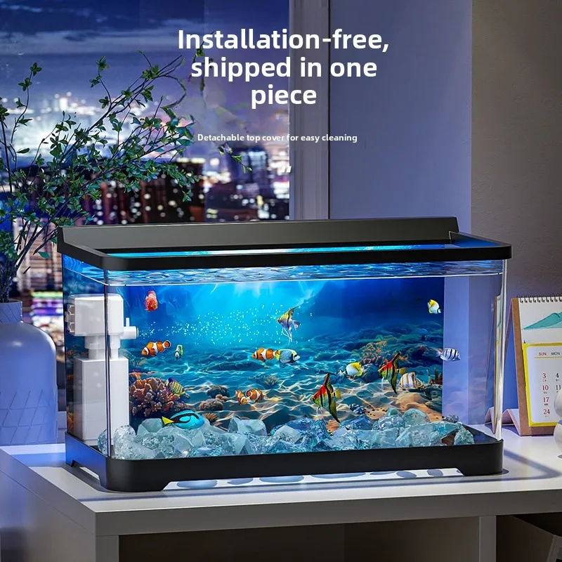 New Small Desktop Aquarium Eco Background Sticker Fish Tank for Living Room All-in-One Goldfish Bowl Compact Decor Home Aquarium
