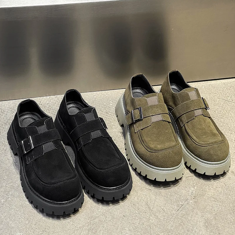 Men's Cow Suede Leather Shoes Retro Tooling Work Sneakers Trendy Big Toe Belt Buckle Outdoor Casual Shoes for Men Zapatos Hombre