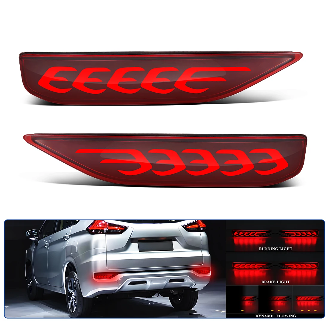 

LED Bumper Reflectors for Dynamic Turn Signal Rear Tail Brake Lights for Mitsubishi X-Pander 2017-2019 Rear Bumper Lights