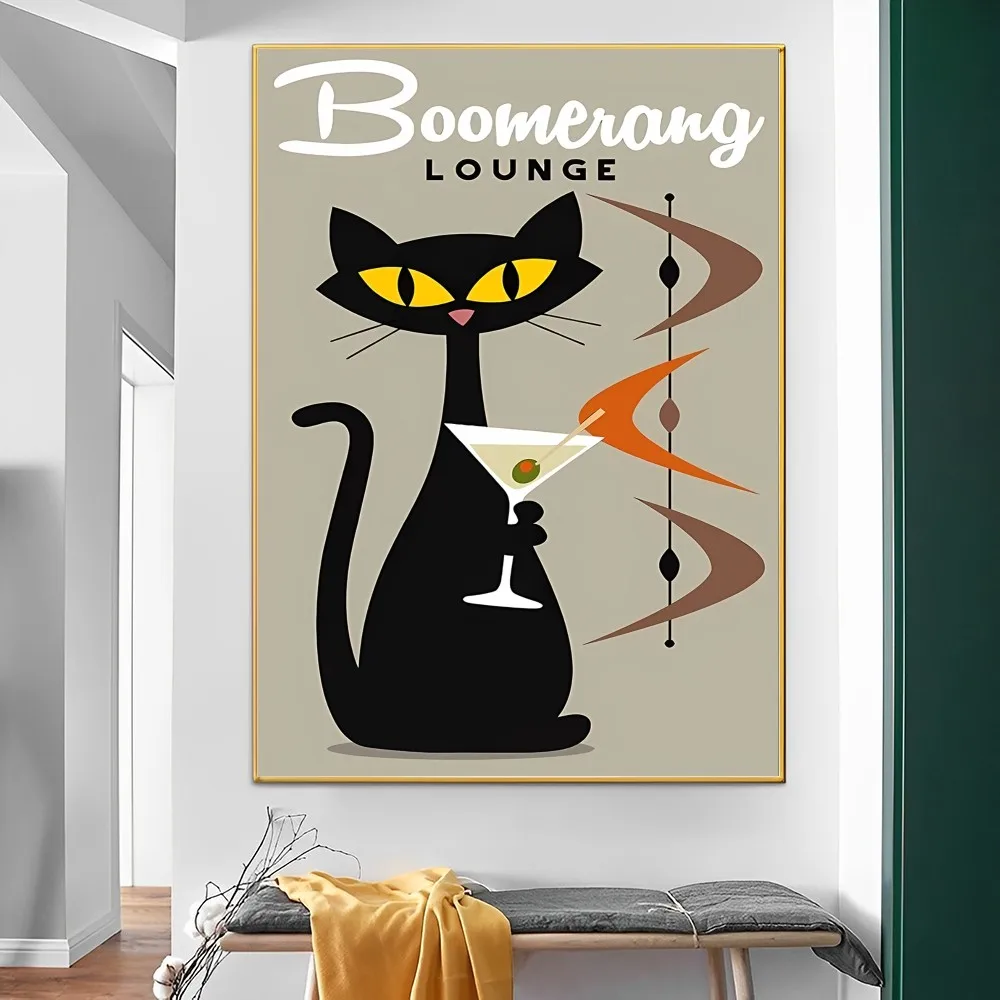 Mid Century Black Cat Classic Vintage Posters Decoracion Painting Wall Art White Kraft Paper Kawaii Room Decor