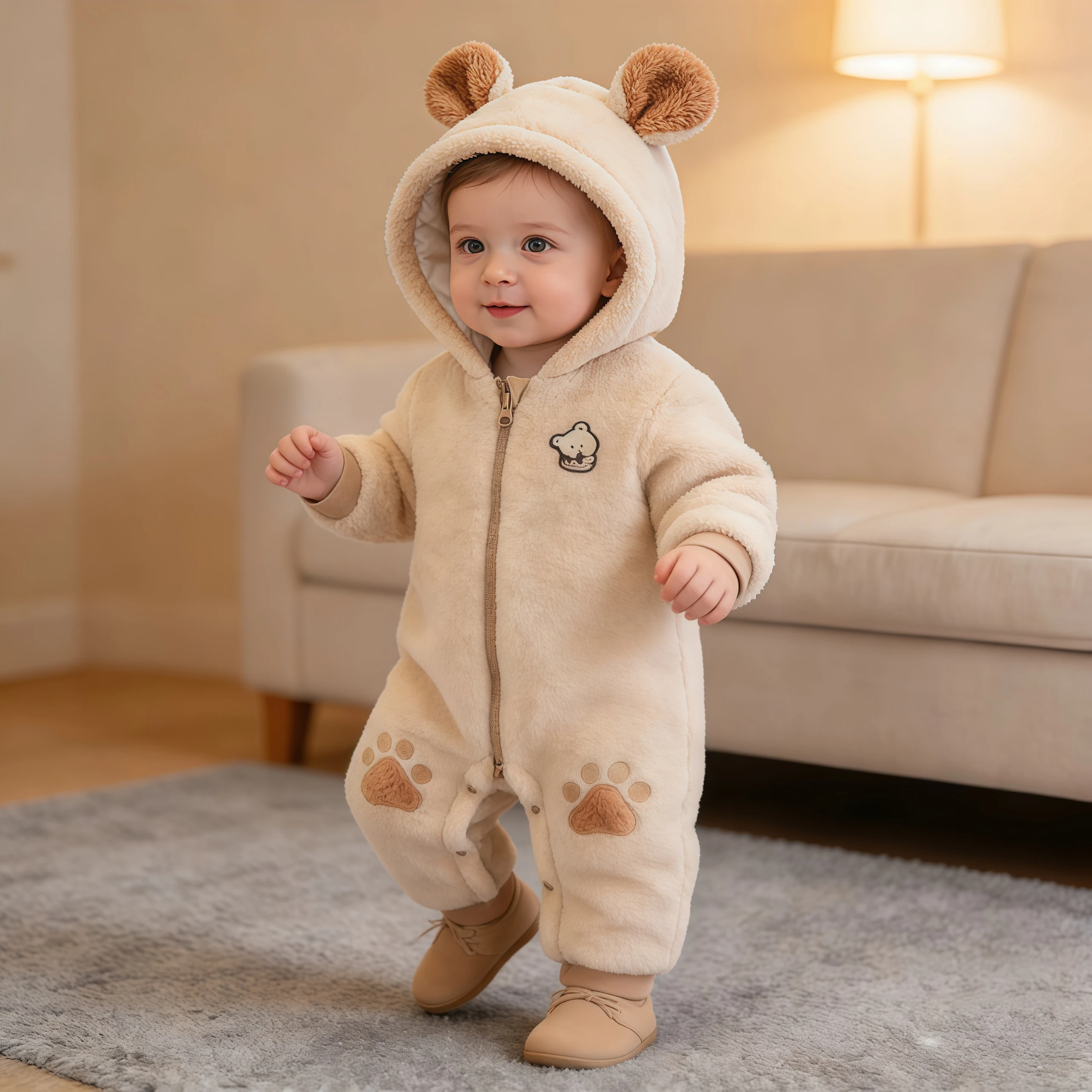 Newborns Long Sleeve Bodysuit For Baby Clothing Autumn Winter Jumpsuits Infant Cute Bear Ears Hooded Rompers Warm Loungewear