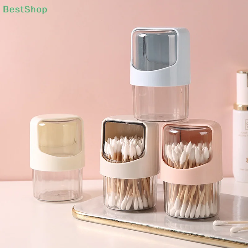 ♥♥Transparent Cotton Swab Storage Box With Lid,Rotatable Dust-proof Desktop Cotton Stick Organizer,Plastic Toothpick Storage Jar