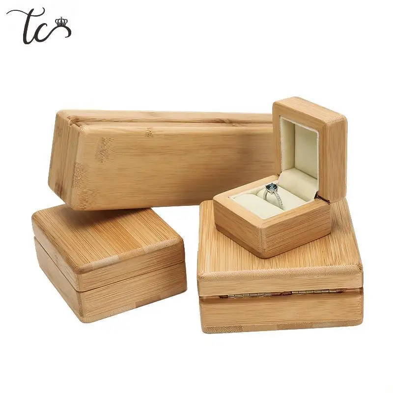 Caja de bambú para embalaje de joyas, caja de colección de cuentas, collar de madera, caja de regalo, caja de anillo de propuesta