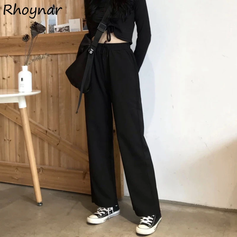 Casual Pants Solid High Waist Loose Autumn New Simple Straight Trousers All-match Students Ins Korean Style Popular Chic Cozy