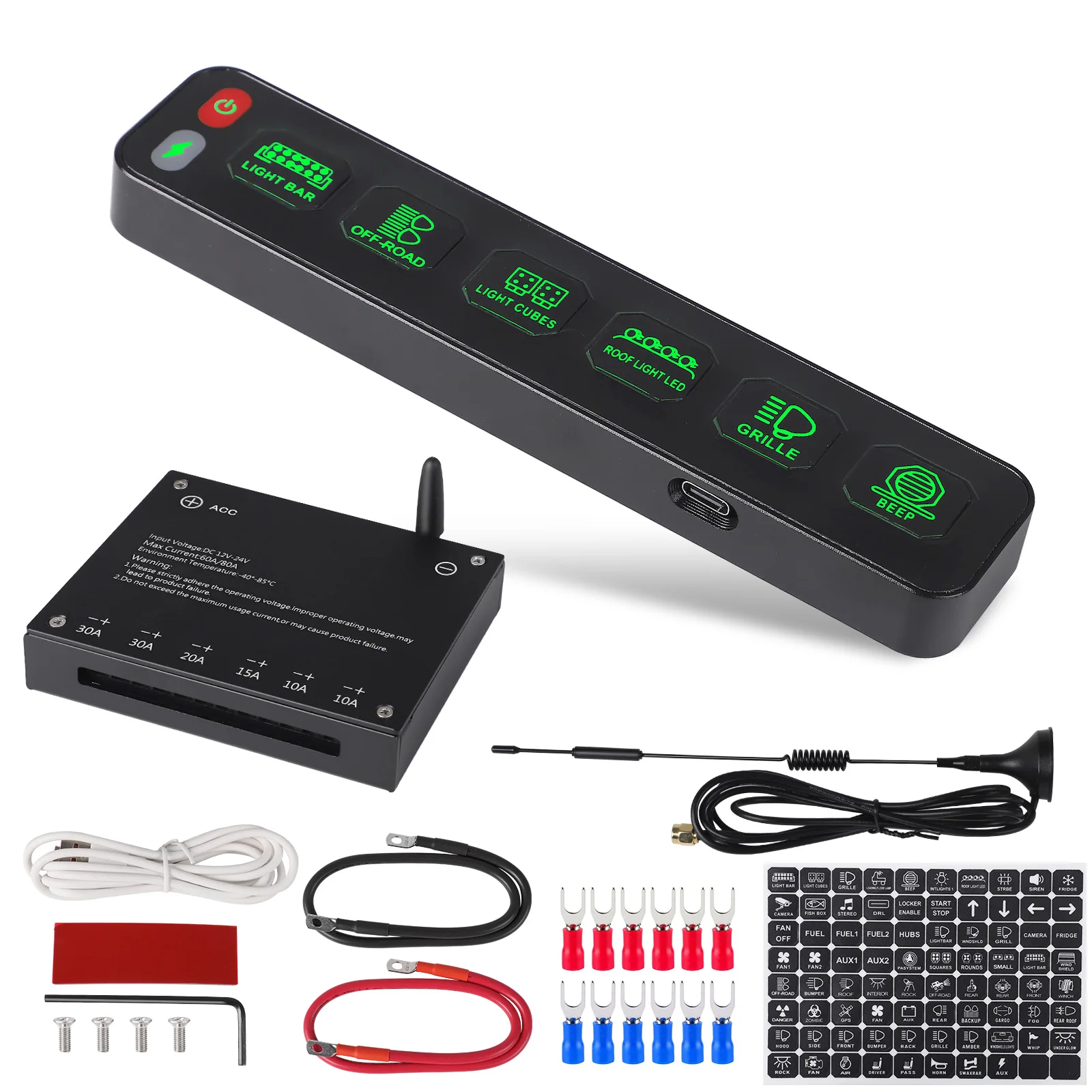 6 Gang Switch Panel 12-24V Touch Box Universal Individual Strobe Control Switch Wireless RGB Click Flashing For SUV Boat 4x4 Car