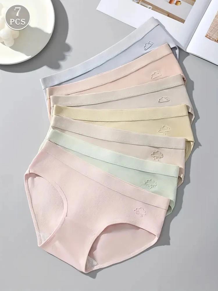 

7 шт., хлопковые женские трусики, мягкое нижнее белье, однотонные трусики для девочек, дышащие трусы, сексуальные женские трусы, женское нижнее белье
