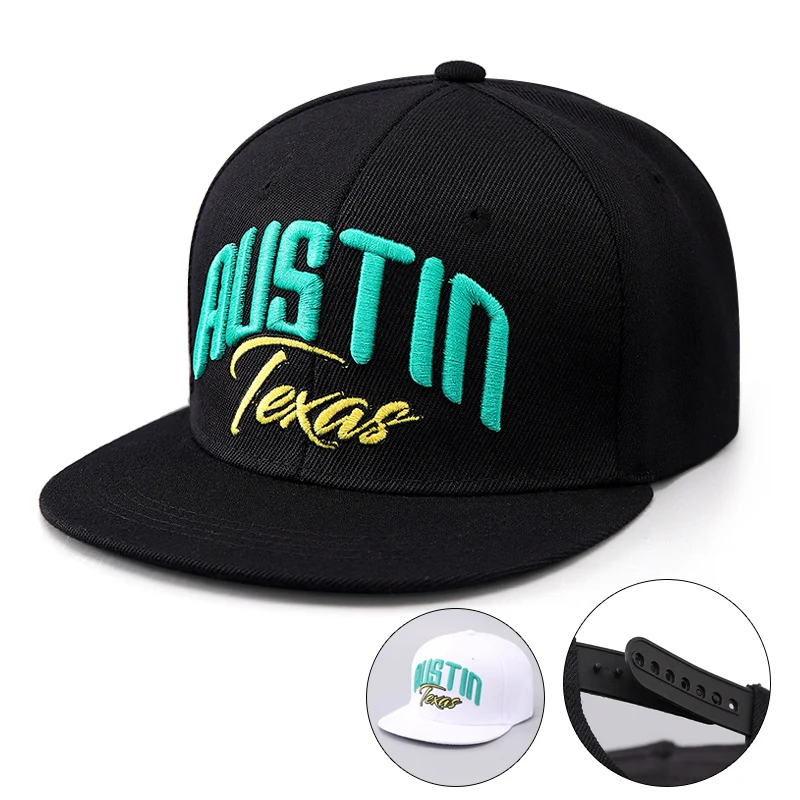 Boné de beisebol clássico bordado com letras Austin, chapéu hip-hop de aba plana, chapéu de dança de rua moderno, chapéu de skate legal, unissex, tamanho ajustável, adequado para acessórios de moda de estilo de rua diário