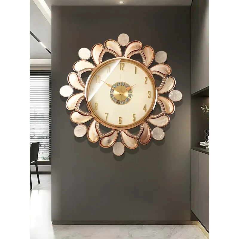 Luxury sunflower , living room decoration clock, modern shell diamond light luxury large wall watch