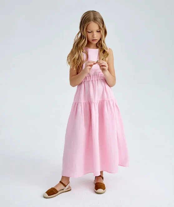 

Spring Summer Girls' Hollow Elastic Children's Tank Top Fashion Solid Color Kids Outwear Beautiful Skirt