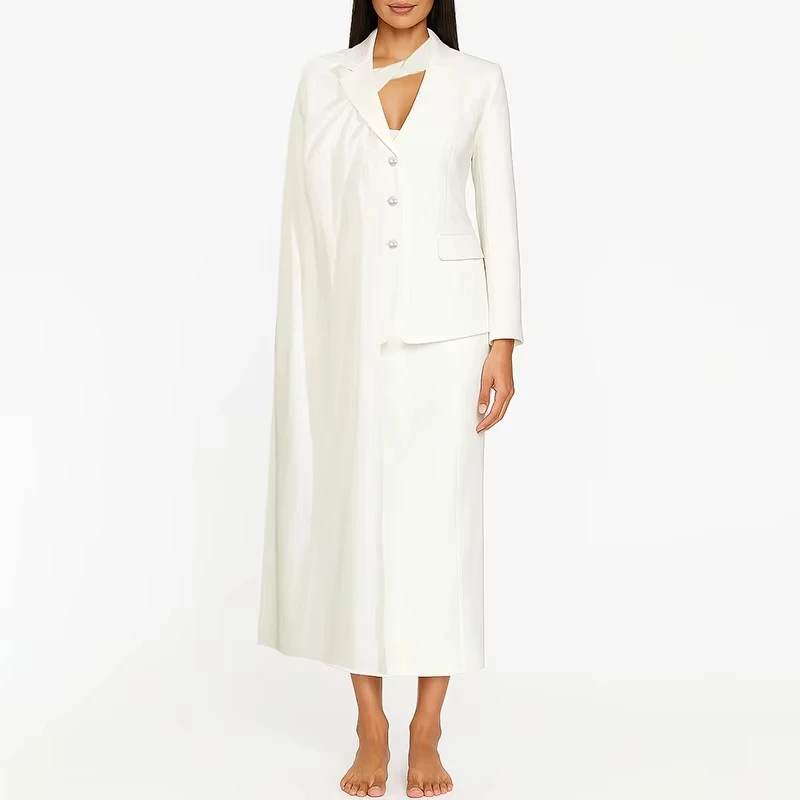 

Women's Dresses Suit Gowns Elegant Peaked Lapel Splice Jacket Coat And Skirt For Female Satin 2 Pieces Suit Customized W562
