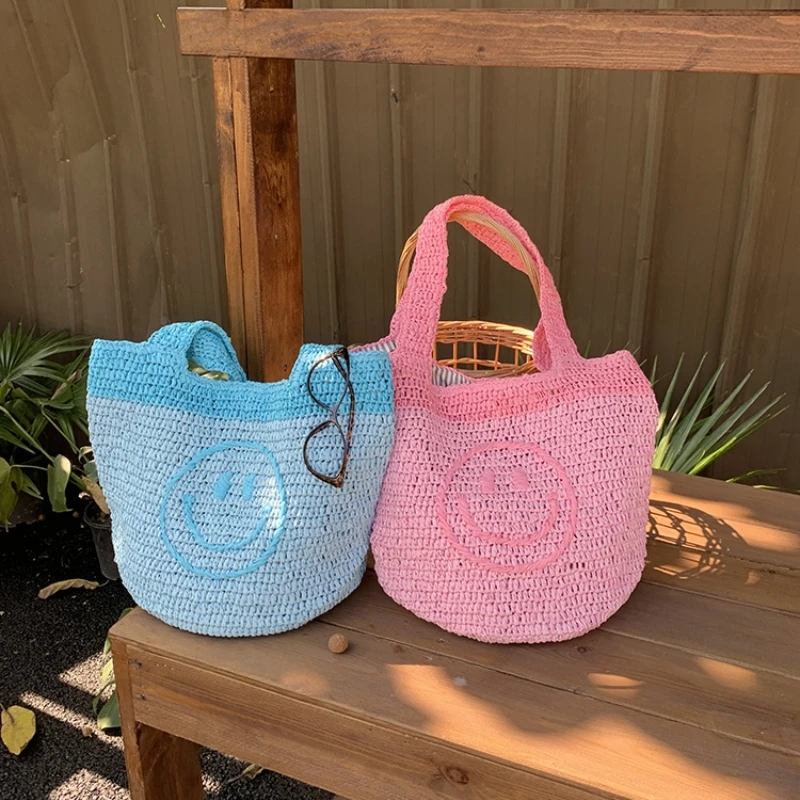

Вязаная вручную сумка в богемном стиле, летняя новинка, пляжная сумка для отпуска, большая вместительная сумка конфетного цвета, простая сумка для покупок, Sac A Main Femme