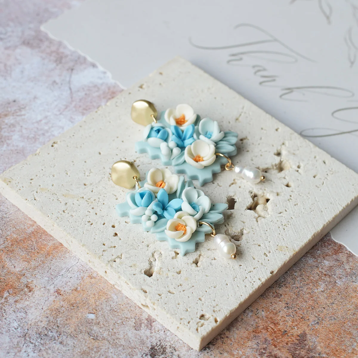 

Earrings For Women Fashion Delicate Romantic Vintage Cluster Floral Multi Shapes and Colors Chip Dangle Metal Stud Polymer Clay