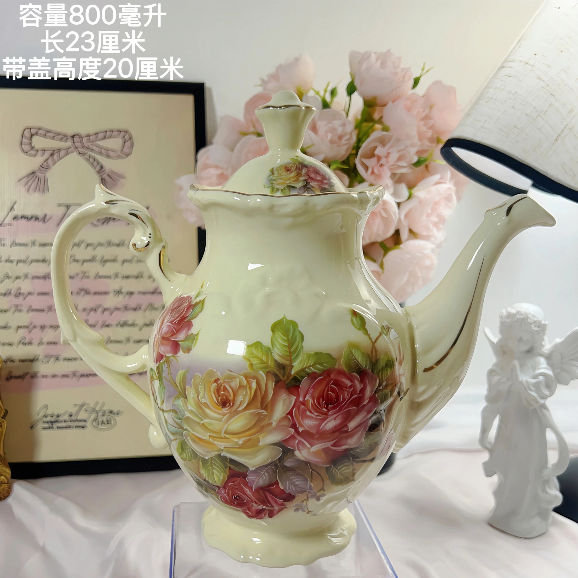 European-style Ivory Yellow Hand-painted Gold Ceramic High-Temperature Drip Coffee Pot Tea Pot with Tea Filter