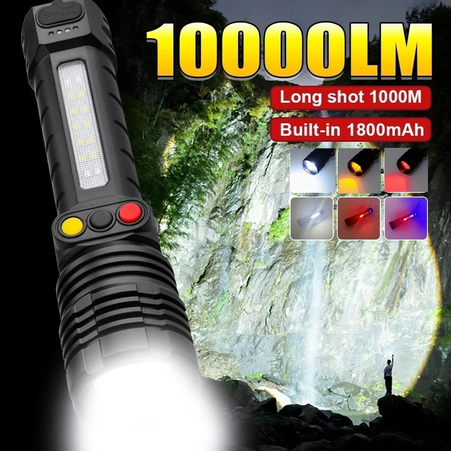 

3LED+COB Light High Power Three Colors Flashlights USB Rechargeable Zoomable Lantern Tactical Torch Outdoor Camping Fishing Lamp