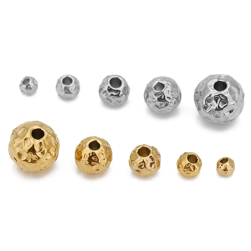 10pcs 3/4/5/6/8mm Stainless Steel Frosted Hammerd Texture Beads Charm Gold Loose Spacer Beads for DIY Bracelets Jewelry Making - Image 5